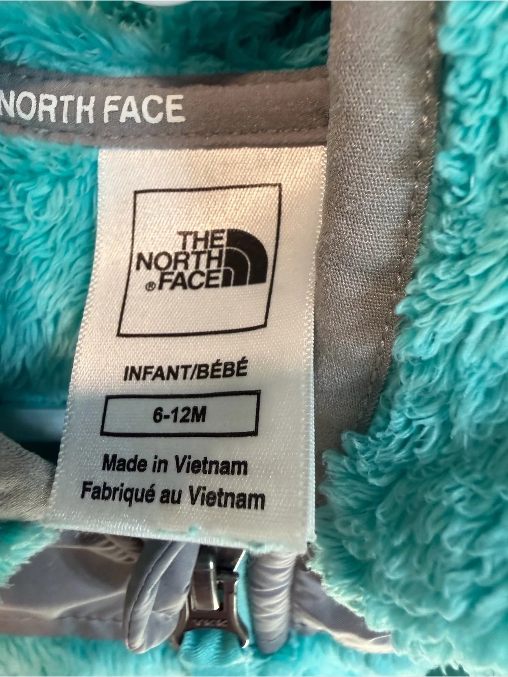 The North Face Teal Plush Fleece Jacket with Gray Yoke